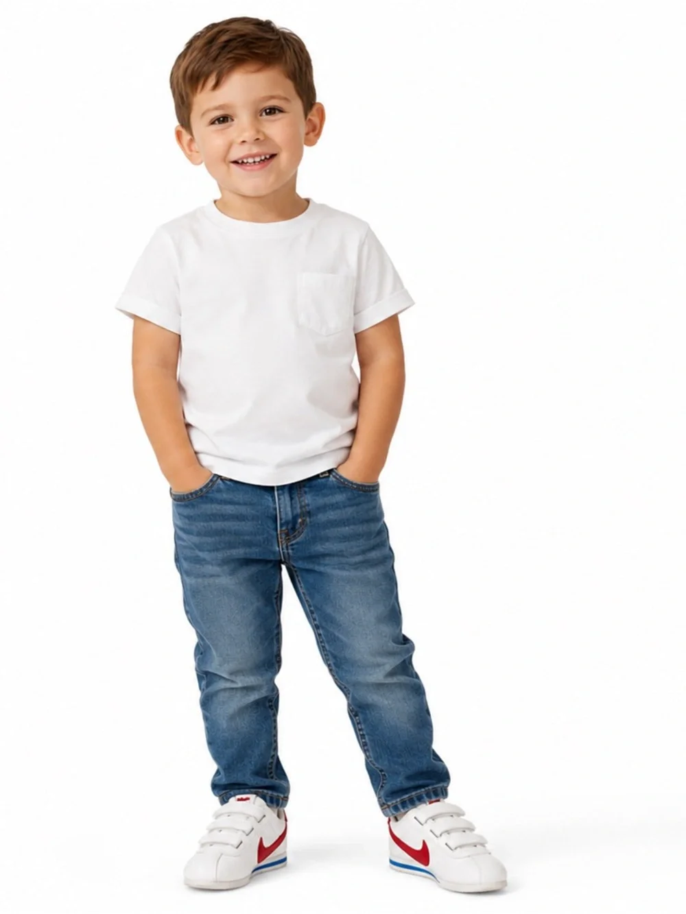 Nike Kids White Sneakers with Red Swoosh